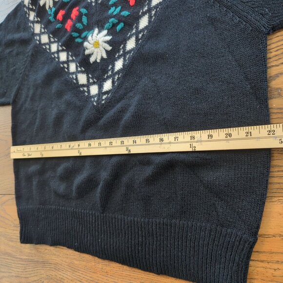 Vintage Honors Misses Sweater Women’s L Black White Floral Embroidered Argyle - Picture 9 of 12
